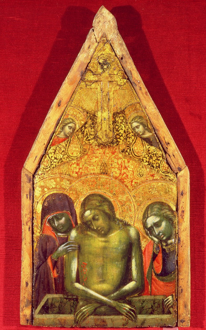 Pieta tempera paneelille, jossa on sovellettu tekstiili tekijältä Barnaba da Modena