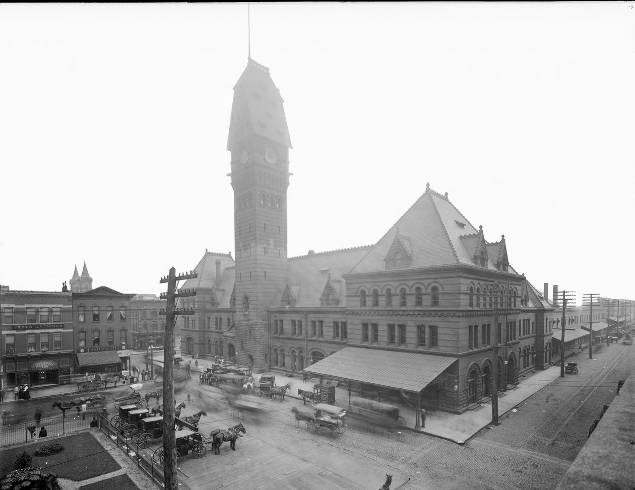 Dearbornin asema, Chicago, Illinois, Yhdysvallat, noin 1883 (s/w-kuva). tekijältä Barnes and Crosby