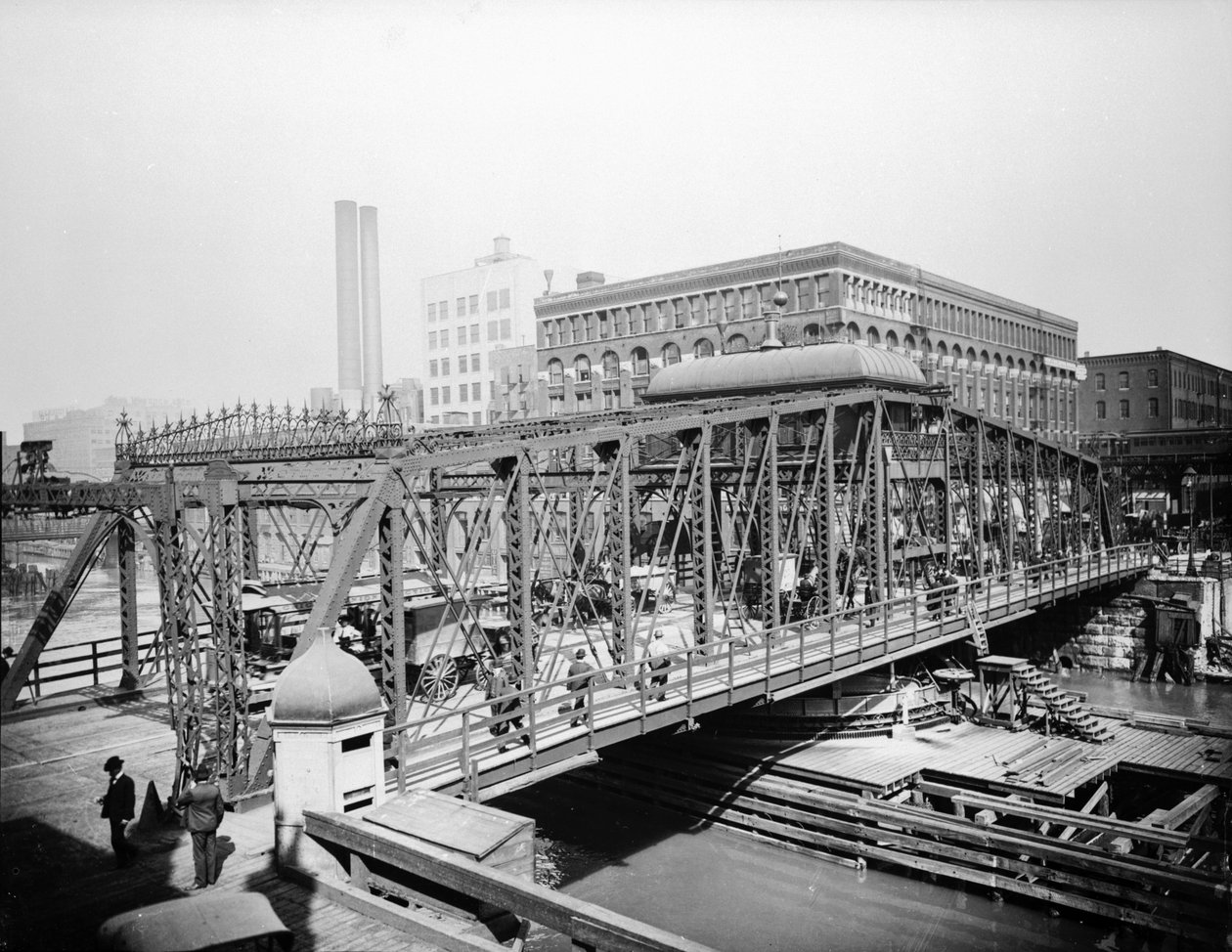 Madison Street Bridge, Chicago, Illinois, USA, c.1905 (b/w photo)finn tekijältä Barnes and Crosby