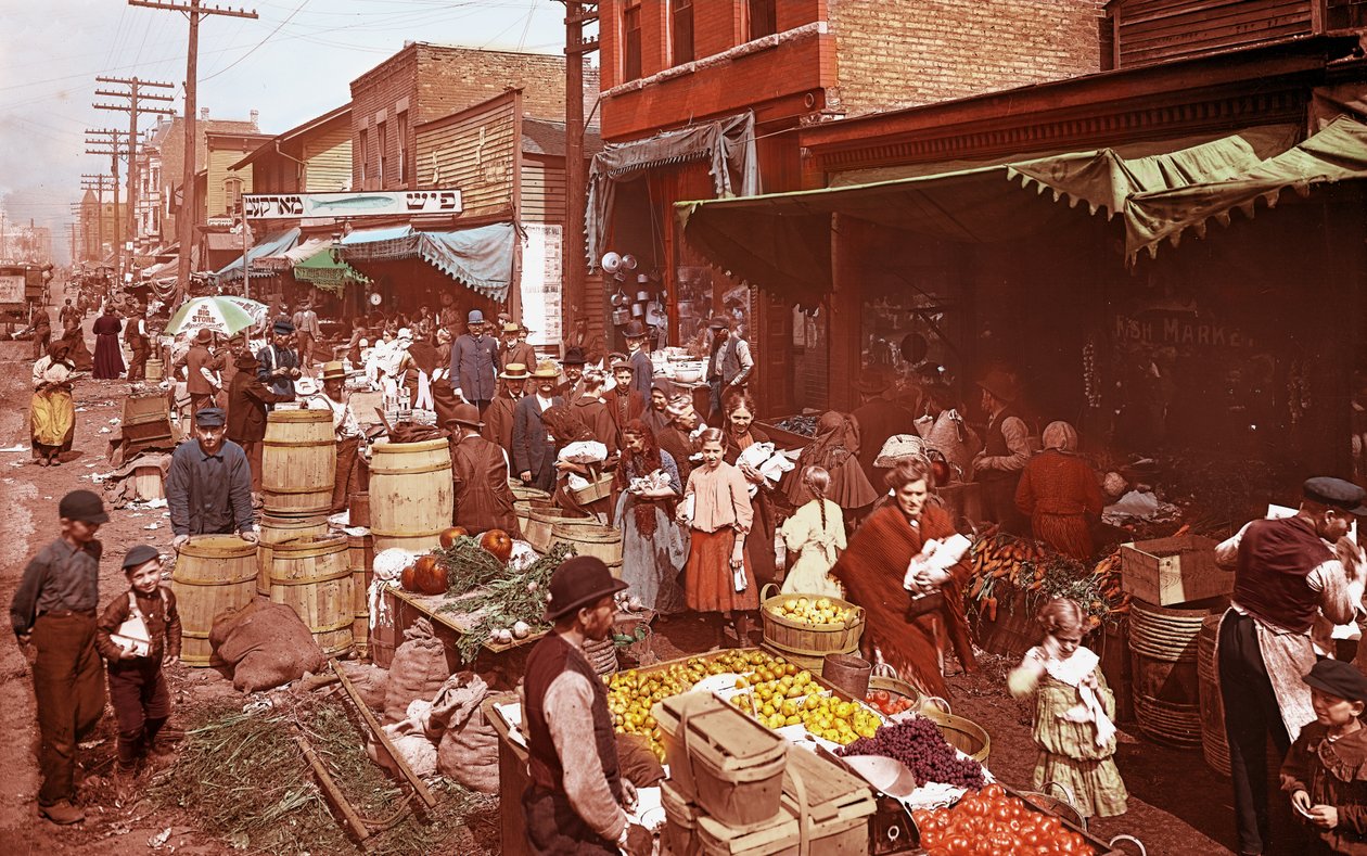 Maxwell Street Market., Chicago, Illinois, USA, n. 1905 (kuva) tekijältä Barnes and Crosby