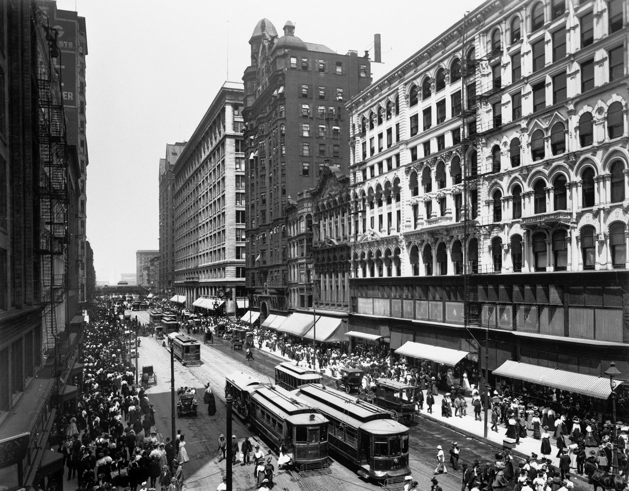 State Street, Chicago, Illinois, Yhdysvallat, noin 1907 (s/w-kuva). tekijältä Barnes and Crosby