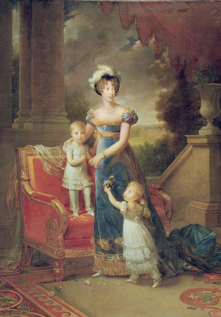Marie-Caroline de Bourbon (1798-1870) lastensa kanssa Chateau de Rosnyn edessä, 1820 tekijältä Baron François Pascal Simon Gérard