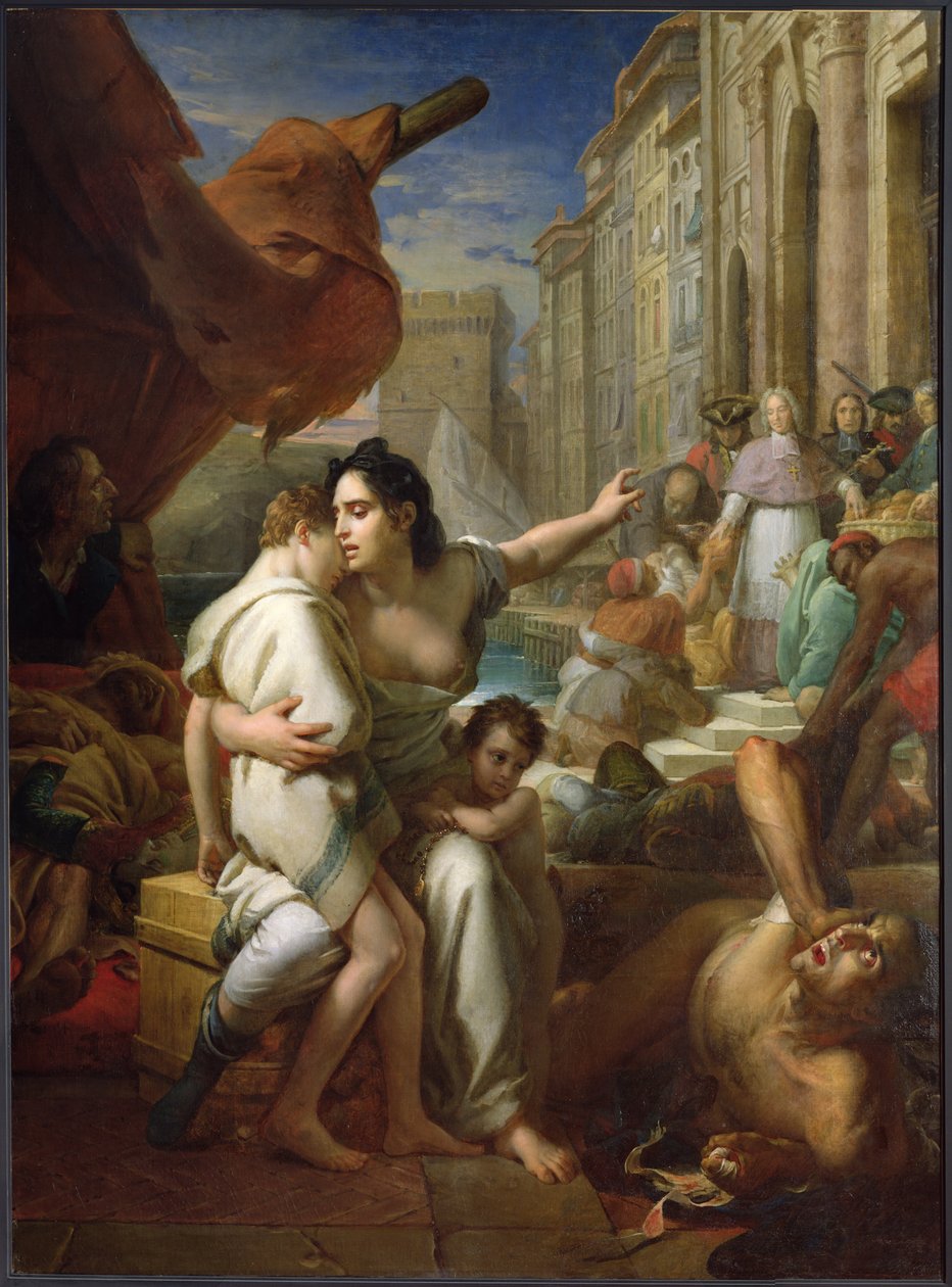 Monseigneur de Belsunce (1670-1755) Marseillen ruton aikana vuonna 1720, noin 1825 tekijältä Baron François Pascal Simon Gérard
