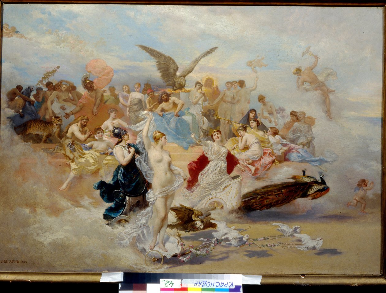 Pariisin tuomio (Pariisin tuomio). Ernest Karlovich Liphartin (1847-1932) maalaus, öljy kankaalle. 1800-luvun venäläinen taide. F. Kovalenko Museum of Art, Krasnodar (Venäjä). tekijältä Baron Ernest Friedrich von Liphart