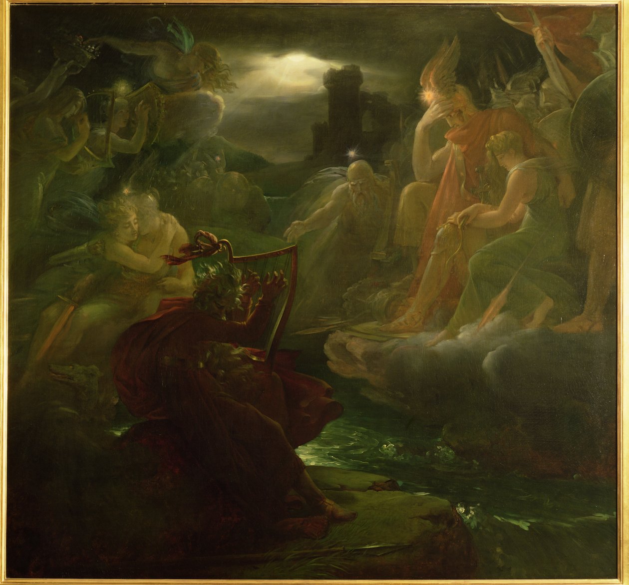 Ossian loihtii henkiä Lora-joen rannoilla harppunsa soinnilla, 1801 tekijältä Baron François Pascal Simon Gérard