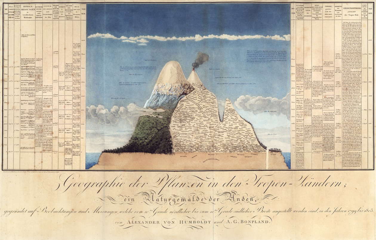 Trooppisten maiden kasvien maantiede, Andien tutkimus, piirtänyt Schoenberger und Turpin, painanut Langlois, Paris tekijältä Baron Friedrich Alexander von Humboldt