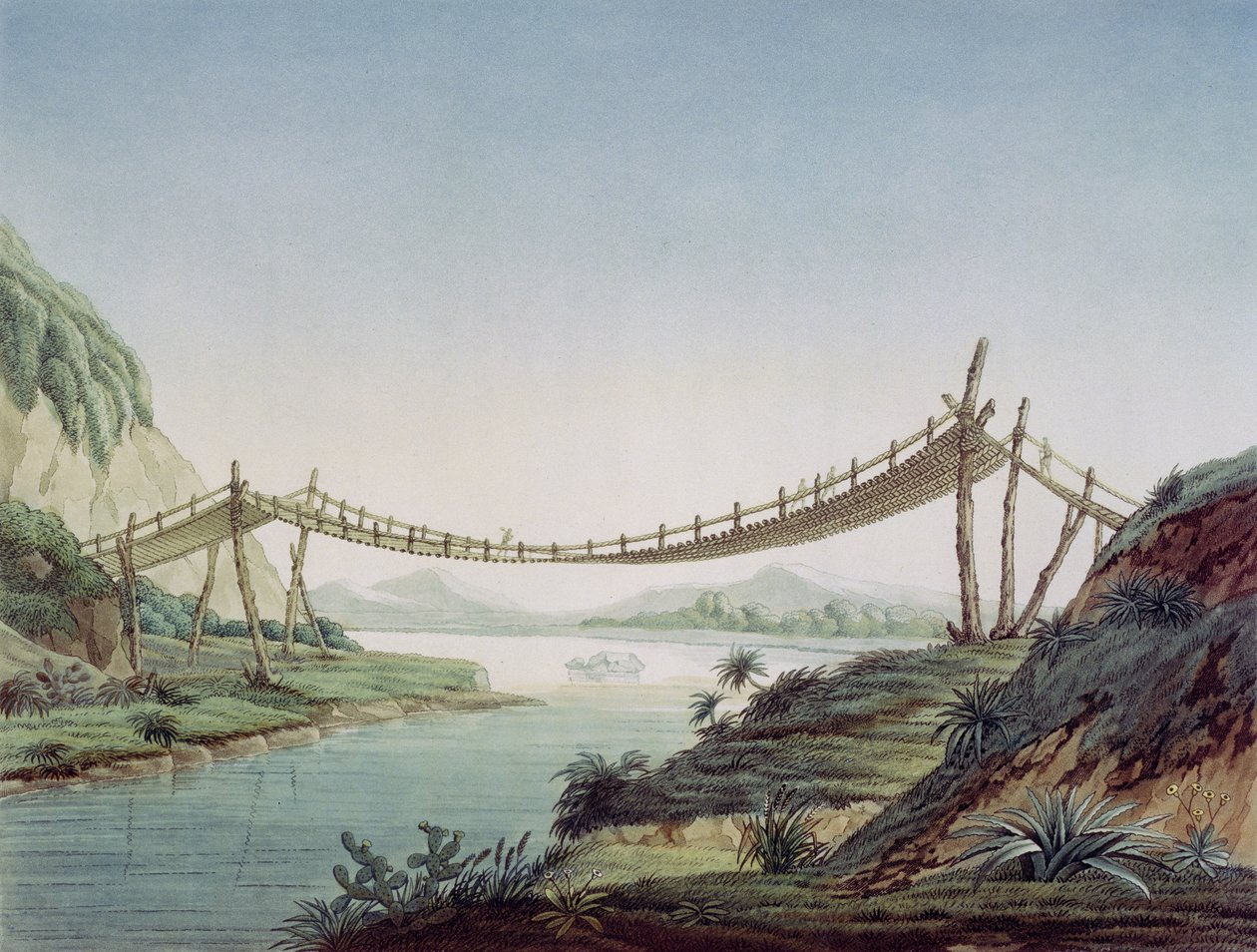 Köysilta lähellä Penipeä, ylittää Chambo-joen, Meksiko, 1810 tekijältä Baron Friedrich Alexander von Humboldt