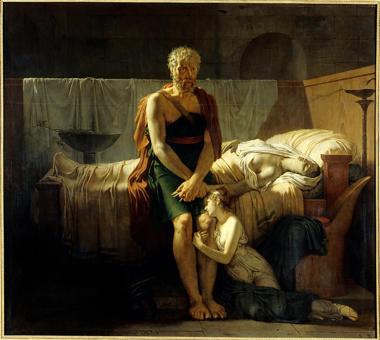 Marcus Sextuksen paluu Marcus Sextus (kuvitteellinen hahmo), pakeni Syllan rajoituksista, löydöt palatessaan, tyttärensä kyyneleissä, lähellä kuollutta vaimoaan - Pierre Narcissen (Pierre-Narcisse) Guerinin (1774-1833) maalaus 1799 Dim 2 ,17 x 2,43 m Parii tekijältä Baron Pierre Narcisse Guerin