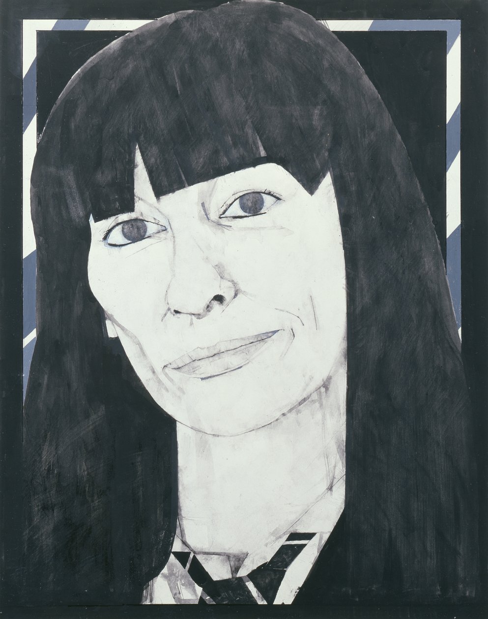 Beryl Bainbridgen muotokuva, kuvitus Cosmopolitanille, 1970 (guassi aluksella) tekijältä Barry Fantoni