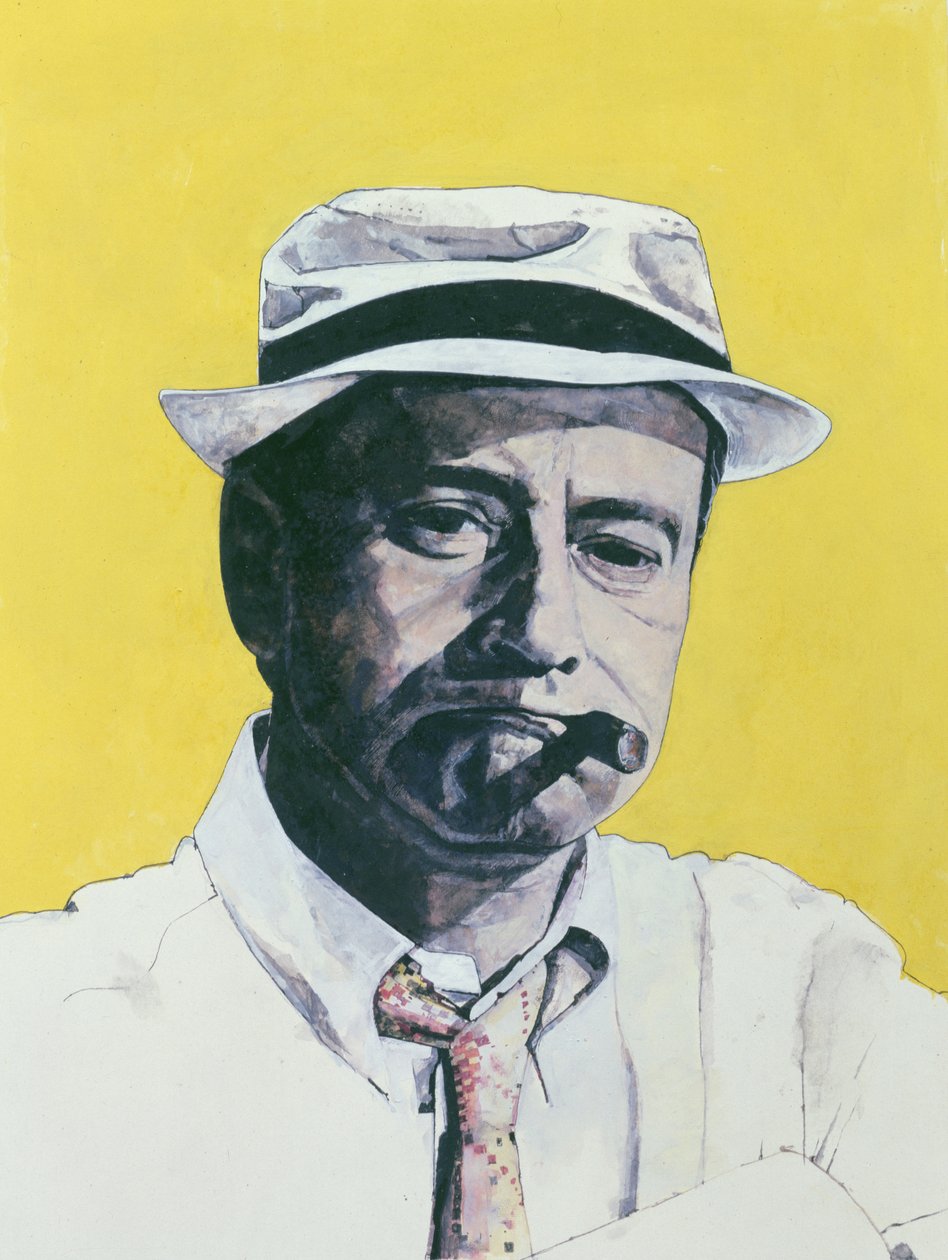Jack Lemmonin muotokuva, kuvitus The Daily Mirror Color Supplementille, 1964 (guassi aluksella) tekijältä Barry Fantoni