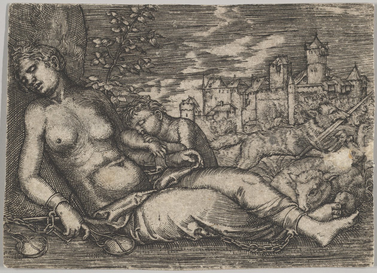 Der Welt Lauf Sleeping Justice -kopio, 1500-luvun alku. tekijältä Barthel Beham