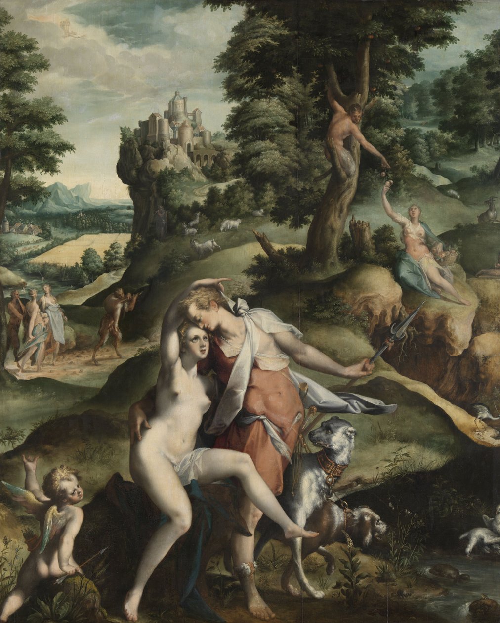 Venus ja Adonis, n. 1585-1590 tekijältä Bartholomaeus Spranger