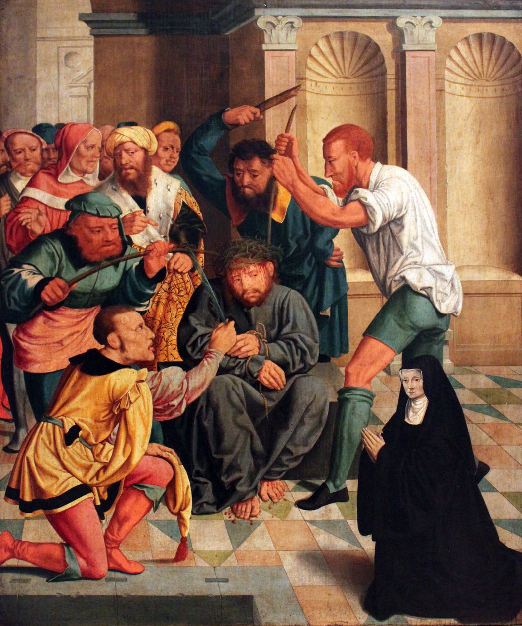 Saksa: Dornenkrönung Christi mit kniender Benediktinerin als Stifterin Christi crowned with thorns with kneeling Benedictine nun as Stifterin tekijältä Bartholomaeus Bruyn the Elder