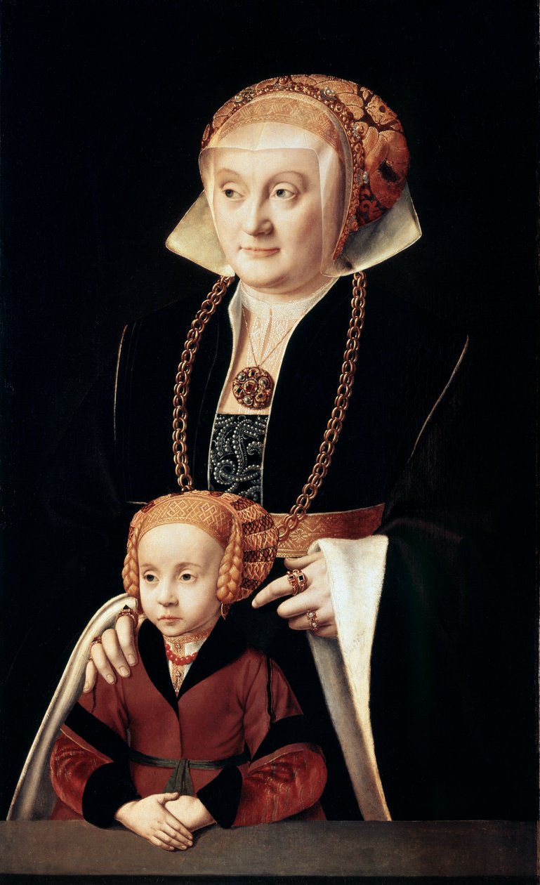 "Muotokuva naisesta tyttären kanssa", 1530-c1540-luku. tekijältä Bartholomaeus Bruyn the Elder
