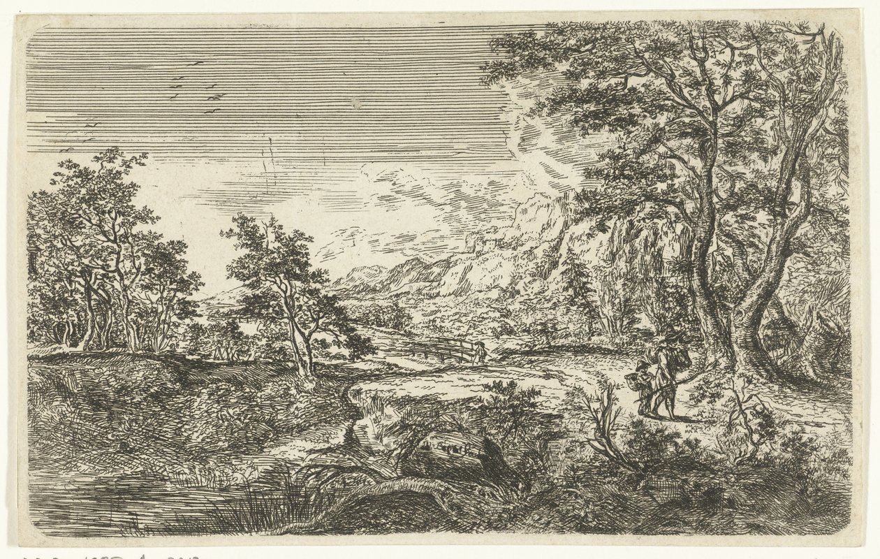 Maisema miehen ja pojan kanssa tekijältä Bartholomäus Ignaz Weiss (attributed to)
