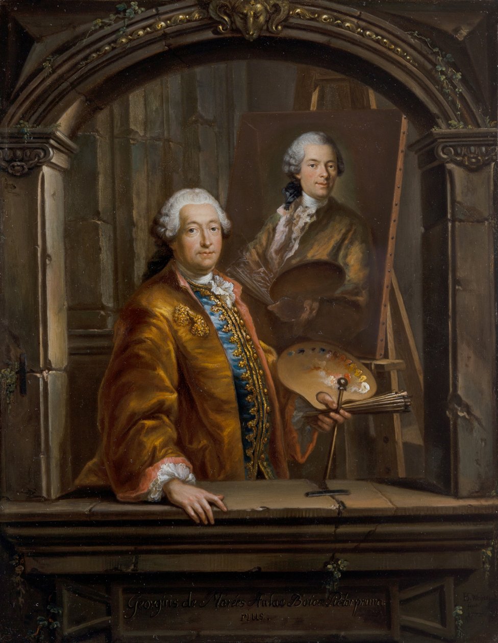 Georges Desmaréesin muotokuva maalaustelinessaan maalaamalla muotokuvan Johann Christian Thomas Winckistä tekijältä Bartholomäus Ignaz Weiss