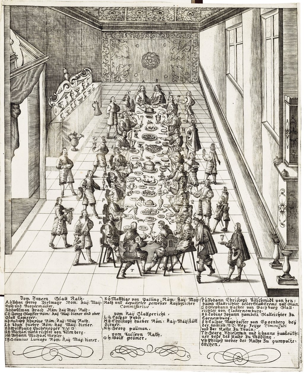 Juhla-ateria Roomalaisten kuninkaan, Unkarin kuninkaan ja Böömin kuninkaan Ferdinand IV:n (1633 -1654) uskollisuudenlupauksen yhteydessä Wienissä 5.9.1651 tekijältä Bartholomäus Kilian