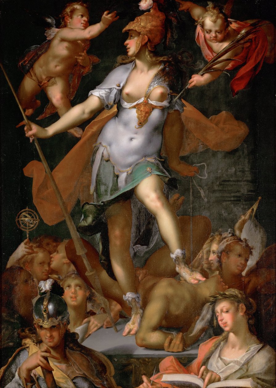 Minerva voitti tietämättömyyden, noin 1591 tekijältä Bartholomaeus Spranger