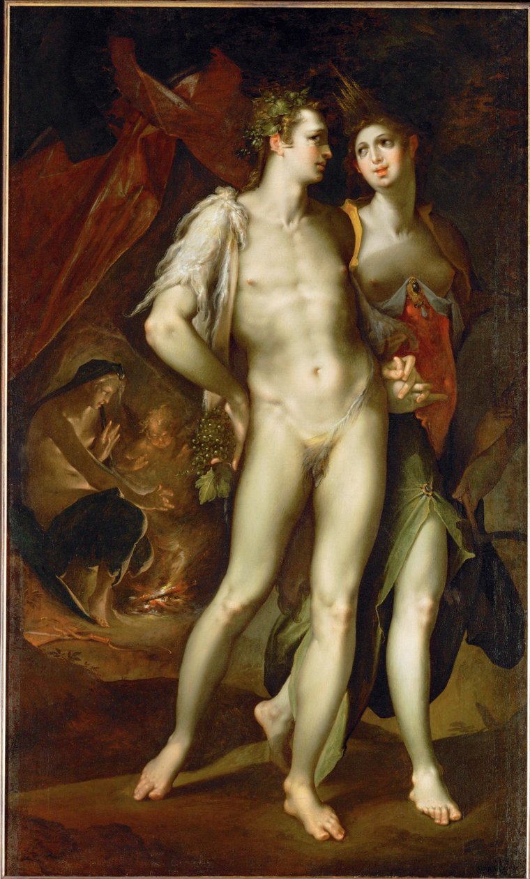 " Sine Cerere et Baccho friget Venus" 1590 (maalaus kankaalle) tekijältä Bartholomaeus Spranger