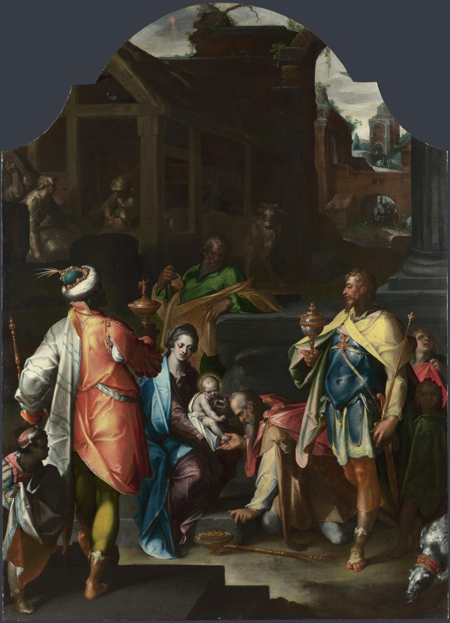 Kuninkaiden palvonta, noin 1595 tekijältä Bartholomaeus Spranger
