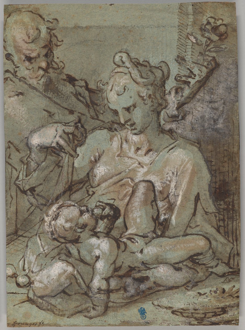 Pyhä perhe ja ruusua pitelevä pyhä Joosef tekijältä Bartholomaeus Spranger