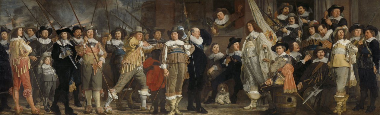 Len, virkamiehet ja muut Amsterdamin piirin miliisin jäsenet Kapteeni Roelof Bickerin ja luutnantti Jan Michielszin johdolla. Blaeuw tekijältä Bartholomeus van der Helst