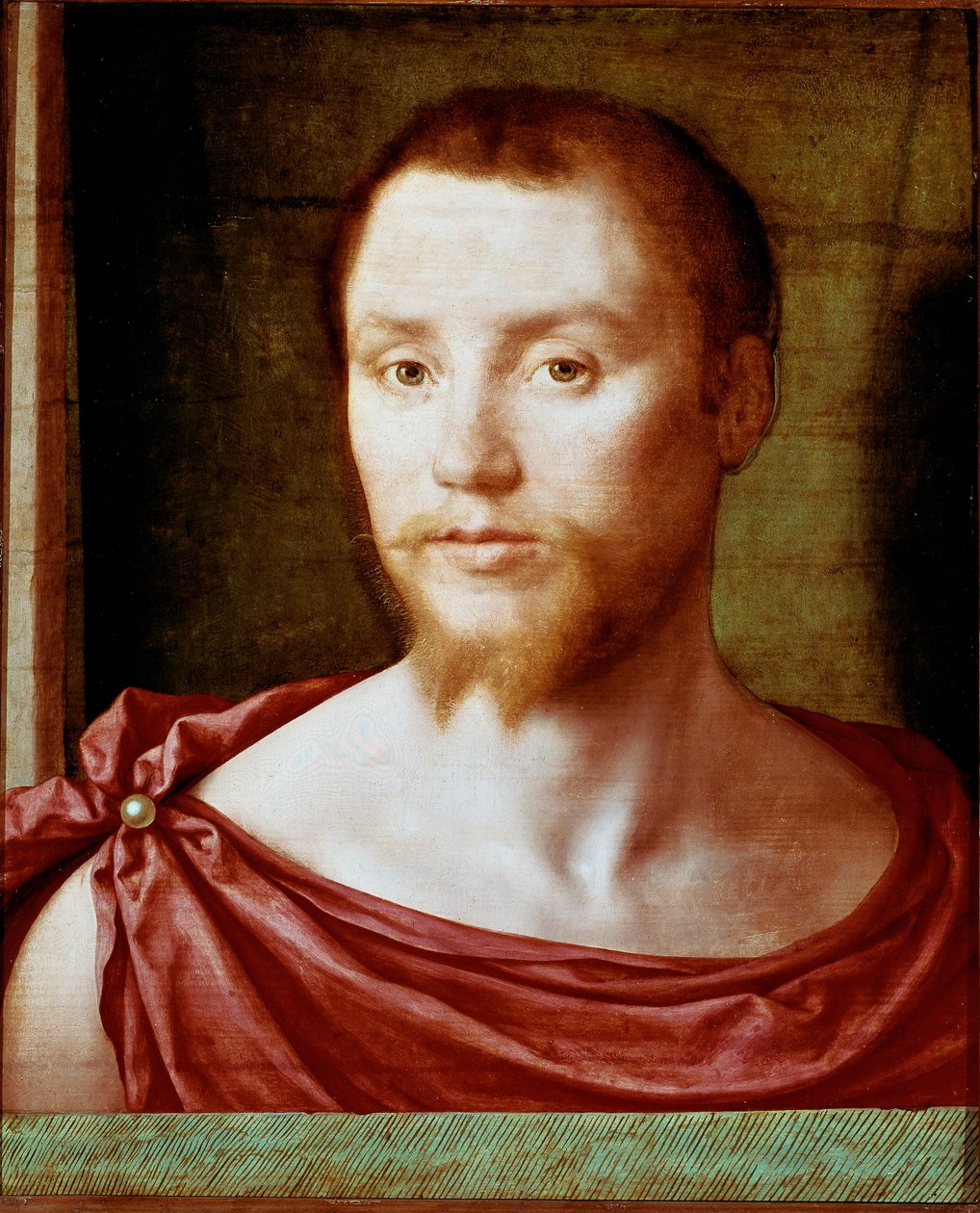 Muotokuva miehestä, jolla on antiikki punaisen miehen kasvot kaksikärkisellä parralla (tai vuohilla), se on peitetty lantiokankaalla. Pseudo Felix Chretienille (n. 1510-1579) kuuluva puumaalaus. noin 1535-1550 Koko 48x39 cm Paris, musee du Louvre - Äidin m tekijältä Bartholomeus (active 1518 1541) Pons