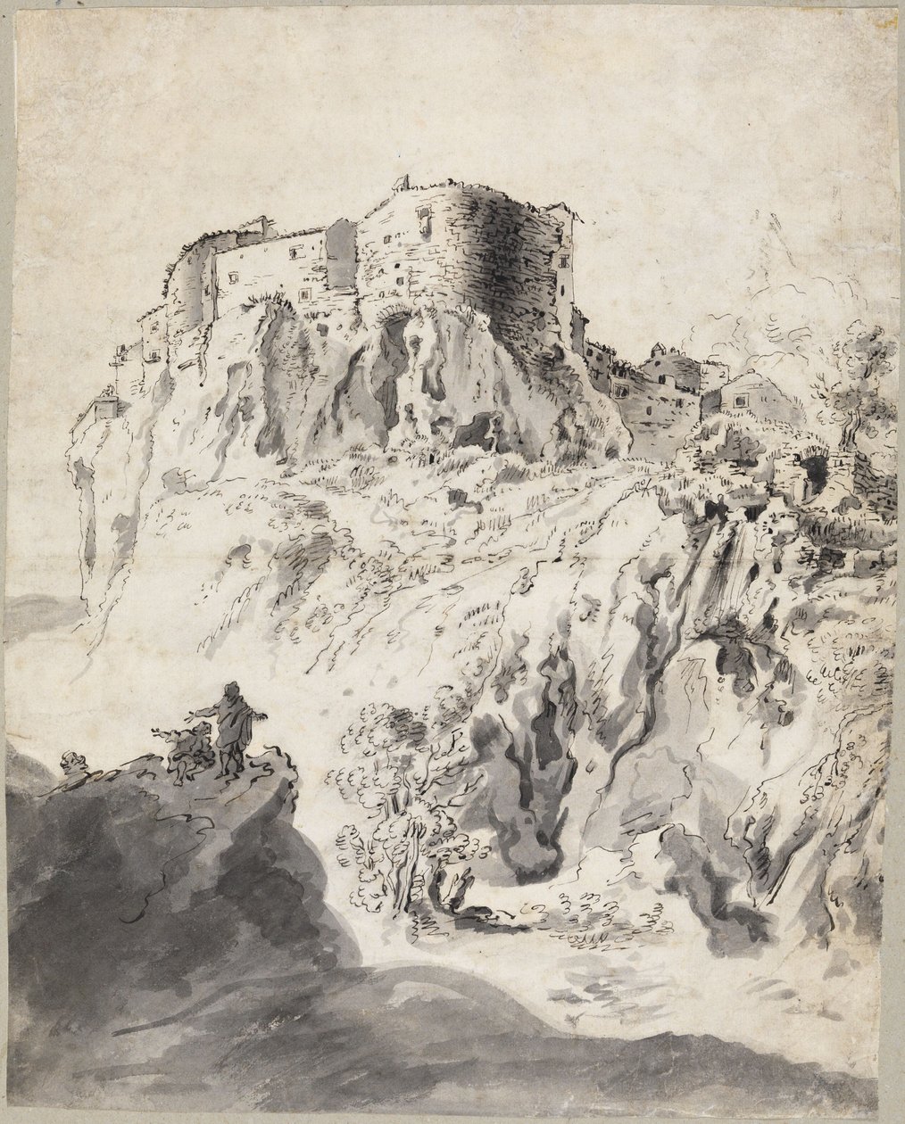 Italialainen maisema, jossa on linnoitus tekijältä Bartholomeus Breenbergh