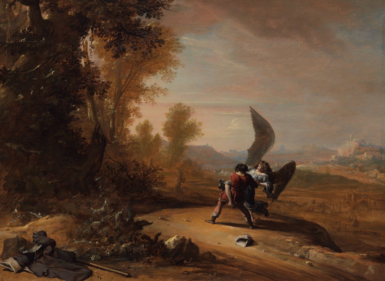 Jaakob painii enkelin kanssa (1. Moos. 32:26-31) tekijältä Bartholomeus Breenbergh