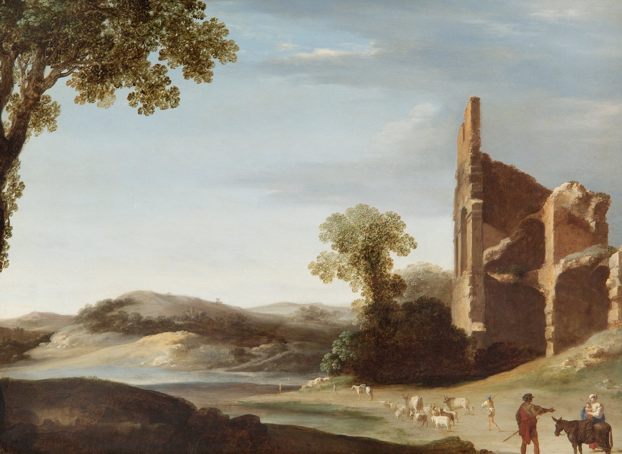Maisema klassisten raunioiden ja hahmojen kanssa, n. 1630 (öljy kuparille) tekijältä Bartholomeus Breenbergh