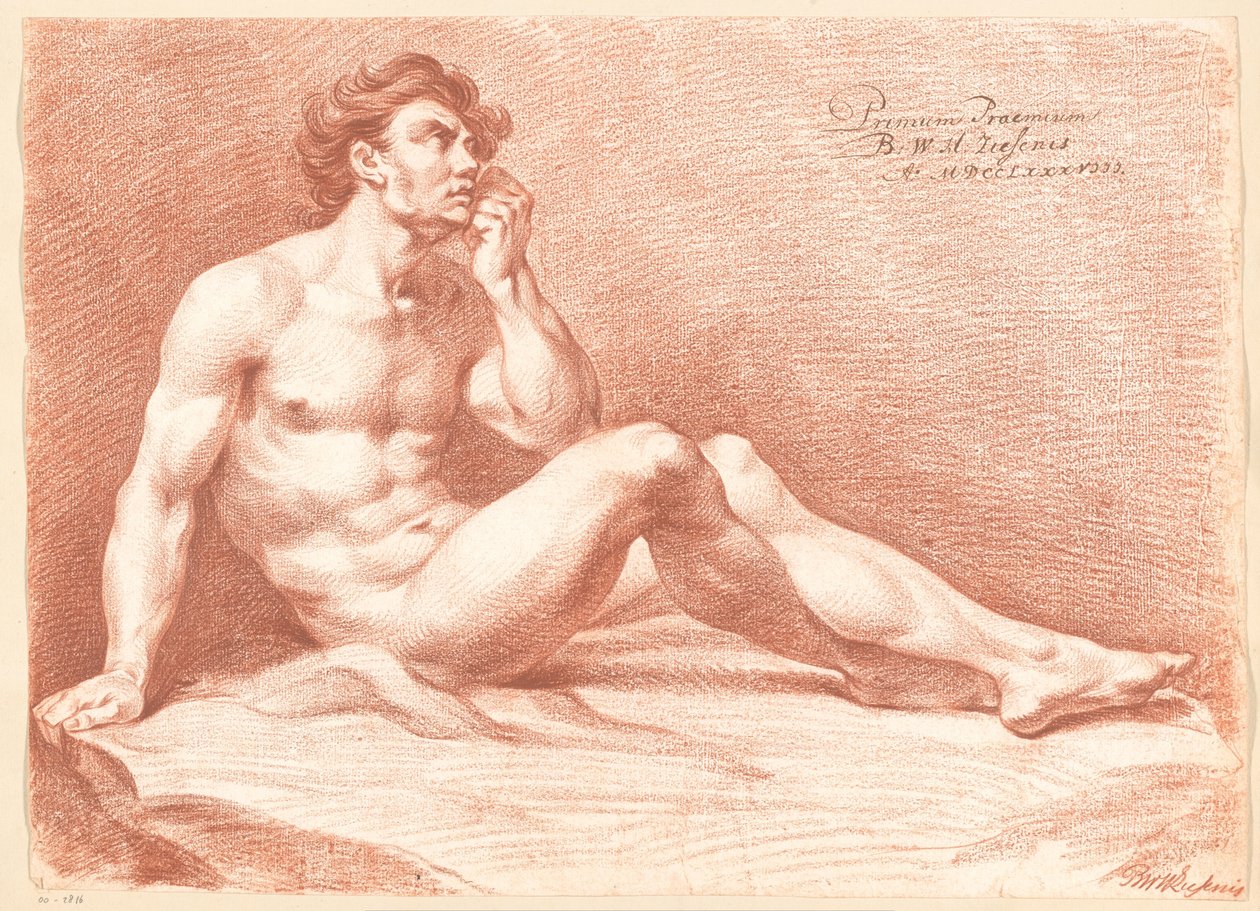 Istuva alaston mies, sivukuva (1. palkinto 1788) tekijältä Bartholomeus Ziesenis