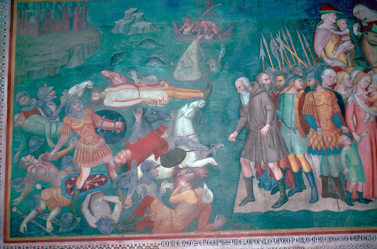 Fresko israelilaisista Punaisenmeren ylittämisestä, 1300-luku tekijältä Bartolo di Fredi