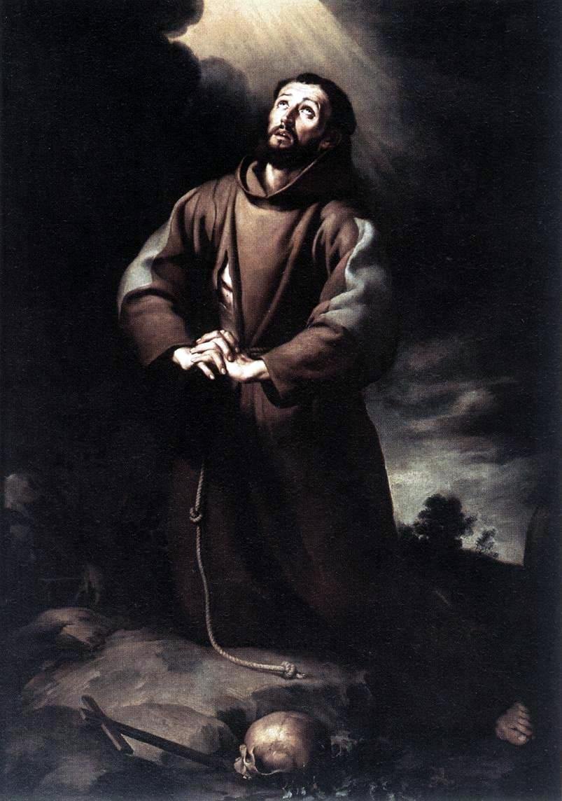 Pyhä Franciscus Assisi rukouksessa tekijältä Bartolomé Esteban Murillo