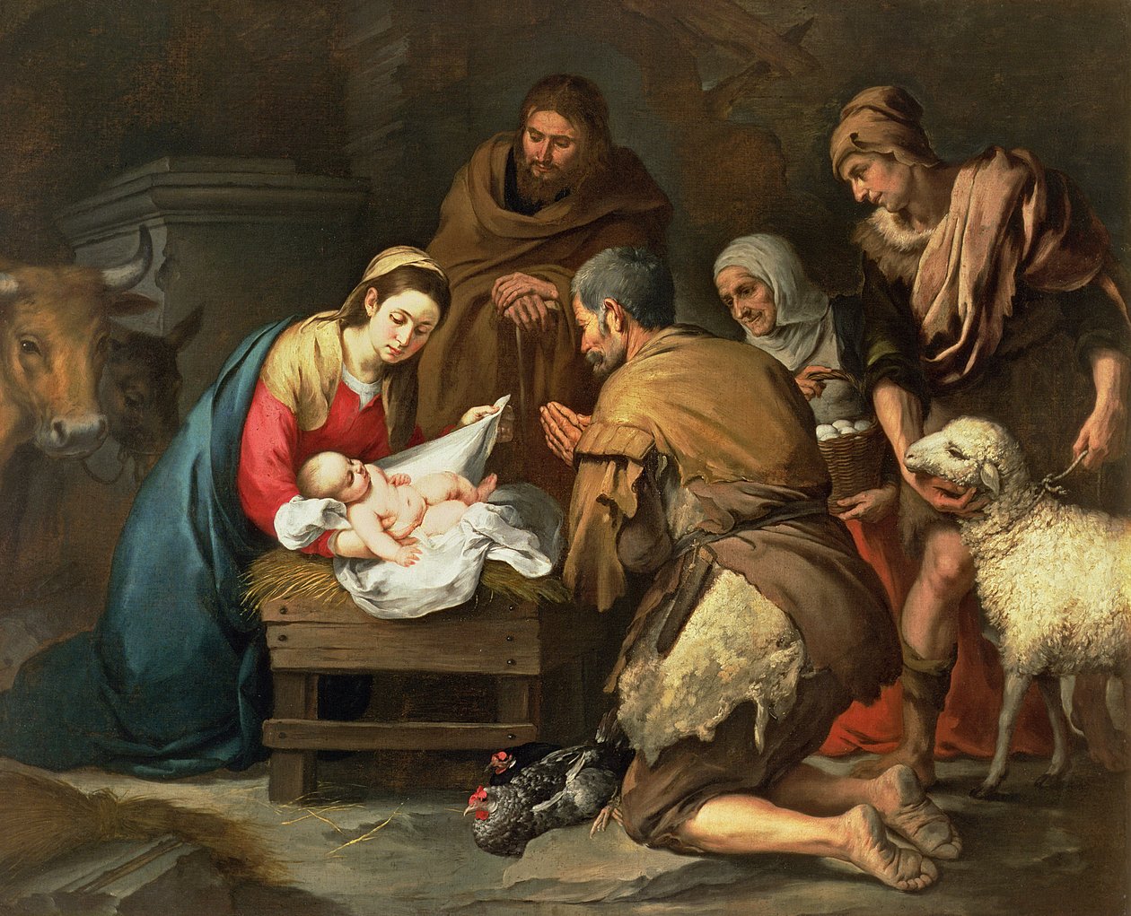 Paimenten palvonta, n. 1650 tekijältä Bartolomé Esteban Murillo