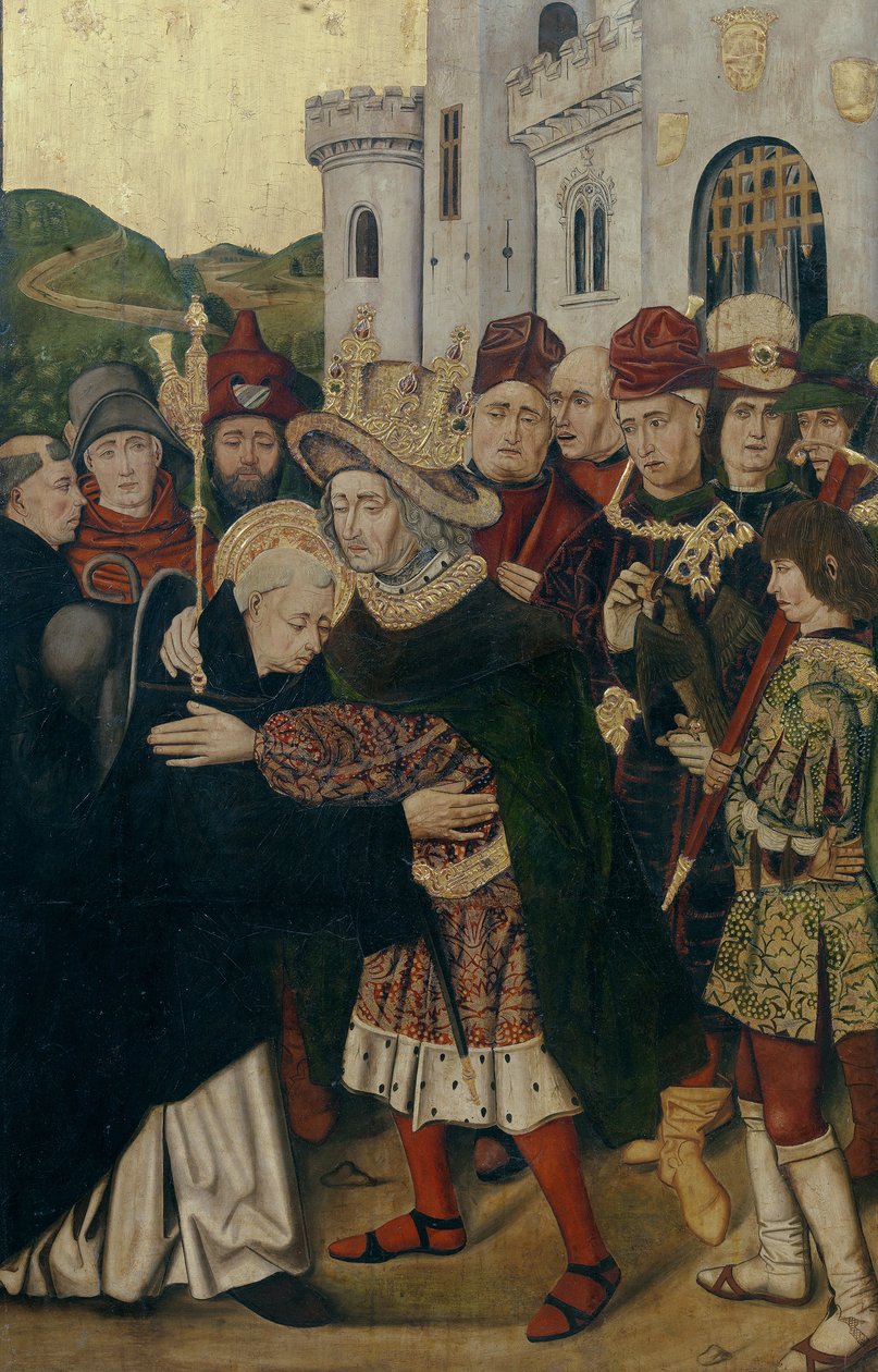 Kastilian kuningas Ferdinand I toivotti tervetulleeksi pyhän Dominic Siilolaisen 1478-1480 tekijältä Bartolomé Bermejo