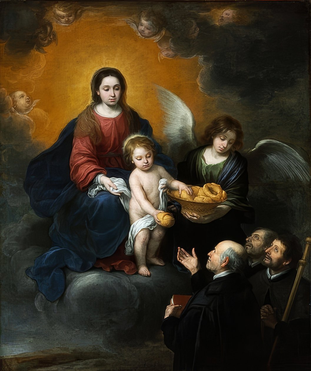 Kristus-lapsi jakaa leipää pyhiinvaeltajille. 1678 tekijältä Bartolomé Esteban Murillo