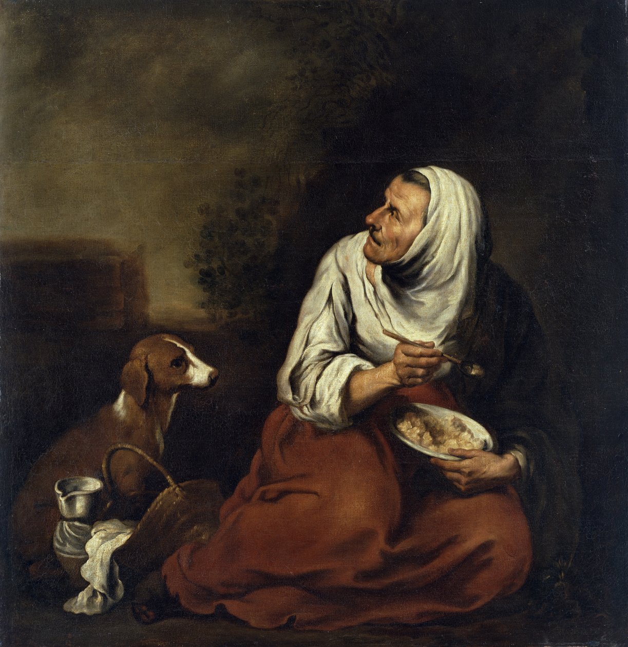 Vanha nainen koiran kanssa tekijältä Bartolomé Esteban Murillo