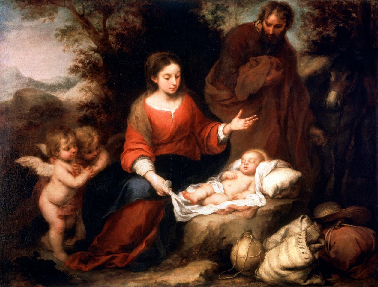 Lepää lennossa Egyptiin, c1665 tekijältä Bartolomé Esteban Murillo