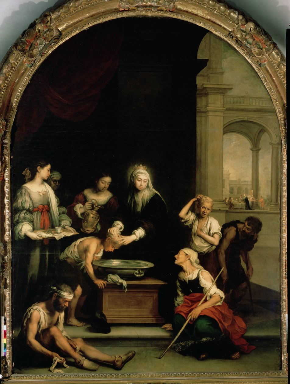 Pyhä Elizabeth Unkarilainen hoitaa sairaita ja spitaalisia, n. 1671-74 tekijältä Bartolomé Esteban Murillo