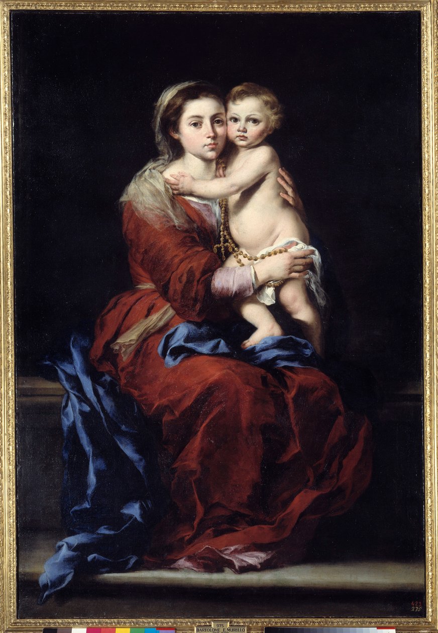 Rukouksen neitsyt. Madonnalla on lapsi. Bartolome Murillon (1618-1682) maalaus tekijältä Bartolomé Esteban Murillo