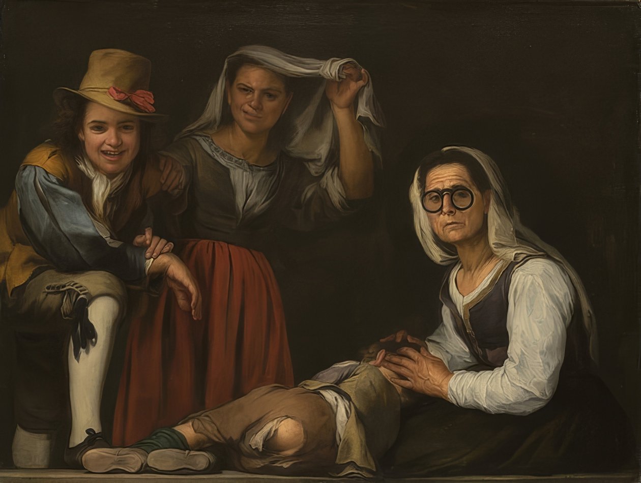 Neljä hahmoa portaissa. Noin 1655-60 tekijältä Bartolomé Esteban Murillo