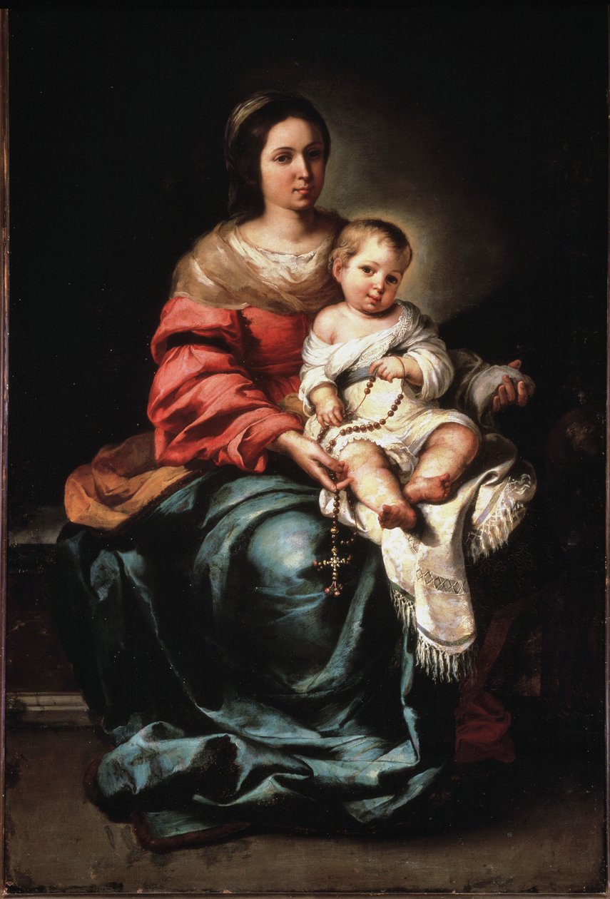 Ruusukon neitsyt - öljy kankaalle, n. 1650 tekijältä Bartolomé Esteban Murillo