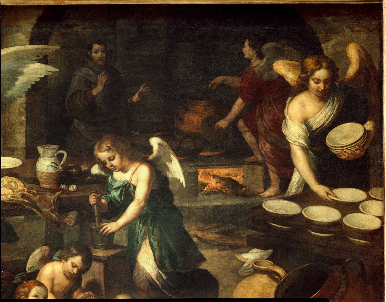 La cuisine des Anges - enkelien keittiö. Yksi ... tekijältä Bartolome Esteban (school of) Murillo