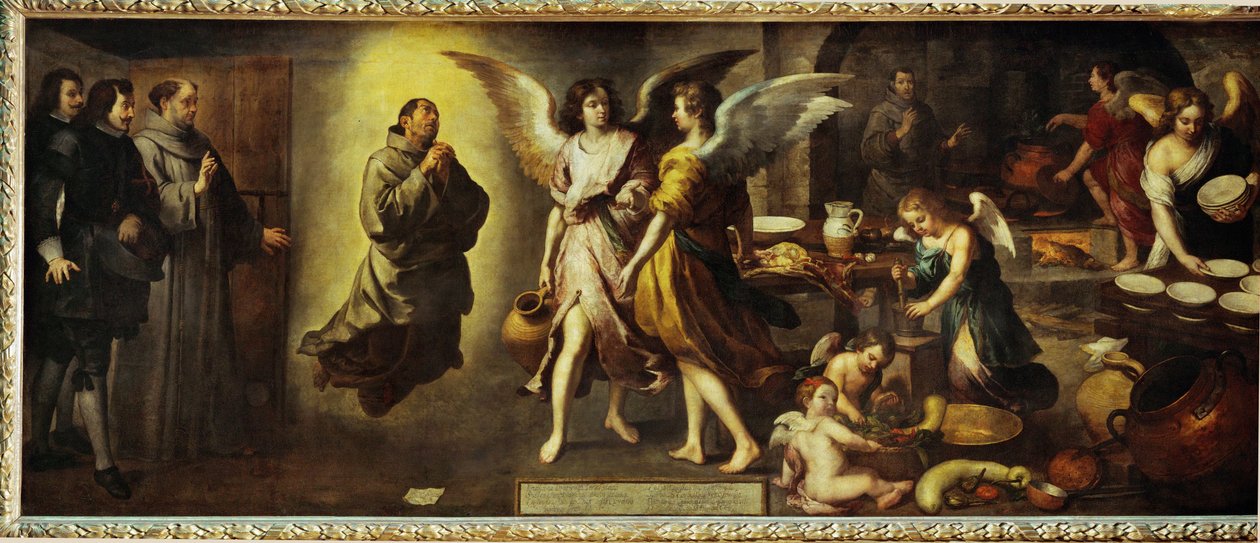 La cuisine des Anges - enkelien keittiö. Yksi ... tekijältä Bartolome Esteban (school of) Murillo