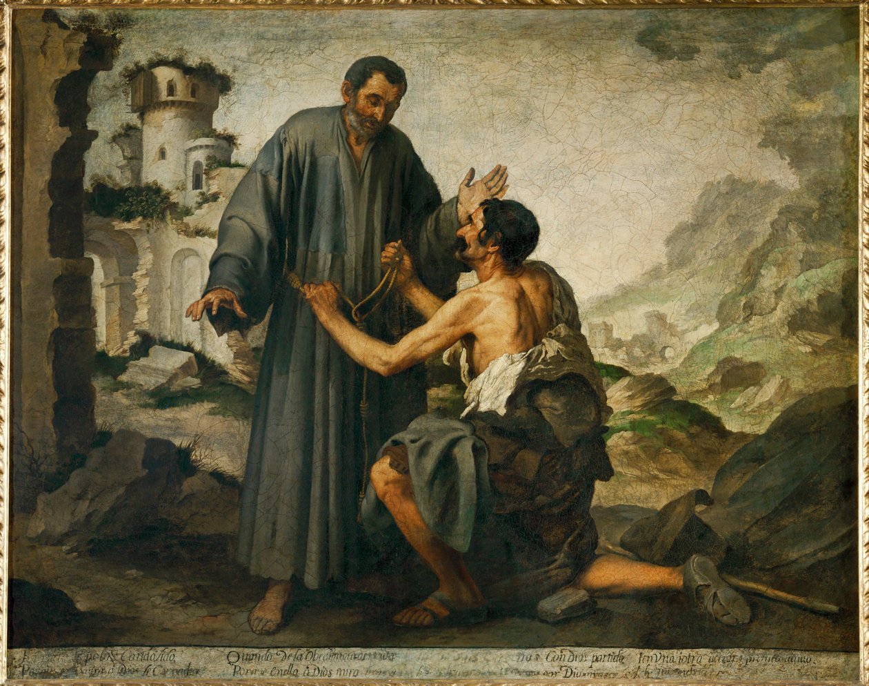 Veli Junipero ja köyhä mies - ... tekijältä Bartolome Esteban (school of) Murillo