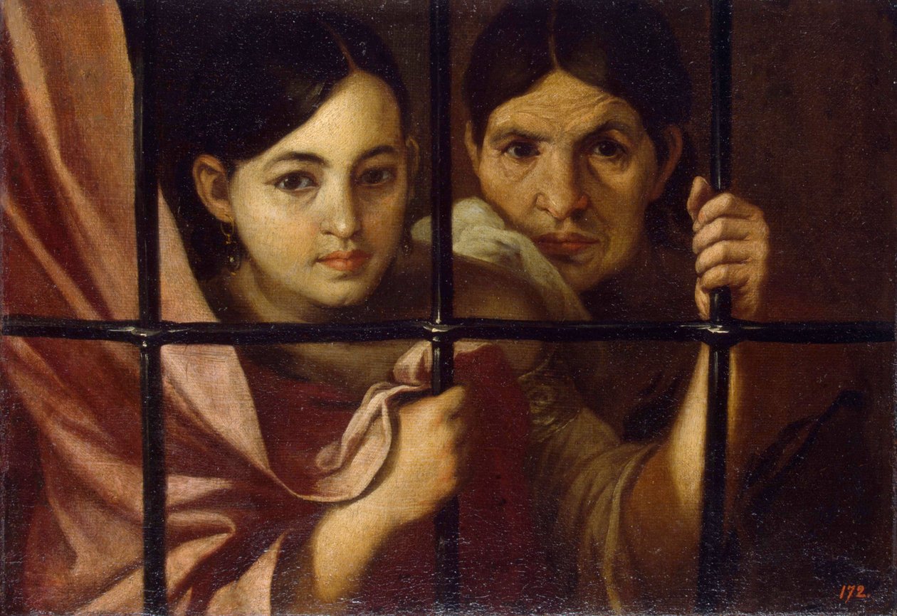 Deux femmes derriere une säleikkö (Kaksi naista säleikön takana) - Bartolome Esteban Murillon (1617-1682) maalaus, öljy kankaalle tekijältä Bartolomé Esteban Murillo