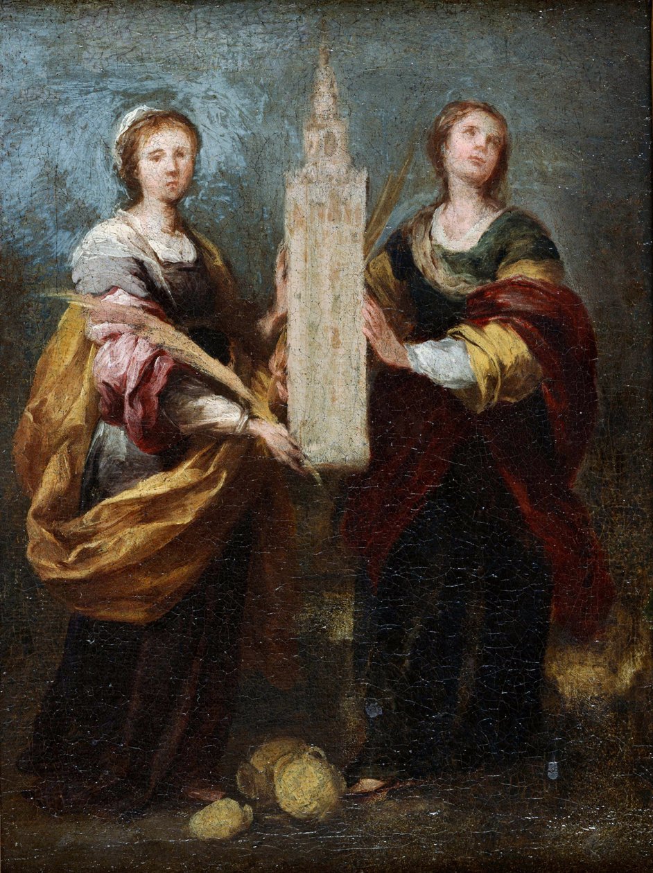 ""Representació dels sants Just i Rufina (segle III)"" (Justa i Rufina) Pintura de Bartolome Esteban Murillo (1617-1682) Cap a 1665 Dim 32x24 cm Museu Nacional d