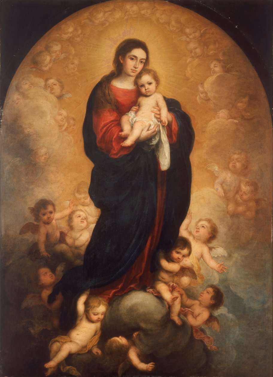 Neitsyt Maria ja lapsi kirkkaudessa tekijältä Bartolomé Esteban Murillo