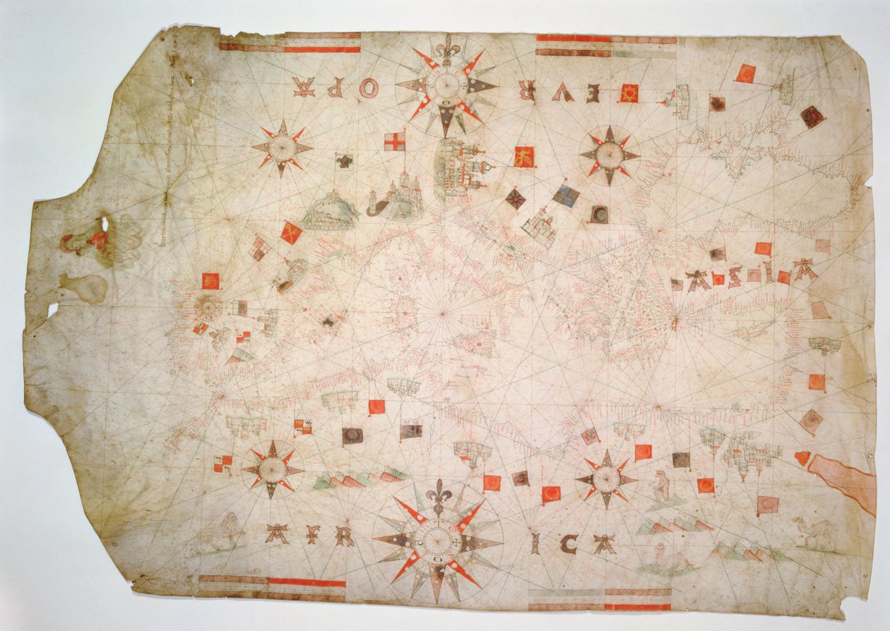 Pienoismainen Välimeren merikartta, 1584 (pergamentti) tekijältä Bartolomeo Olives
