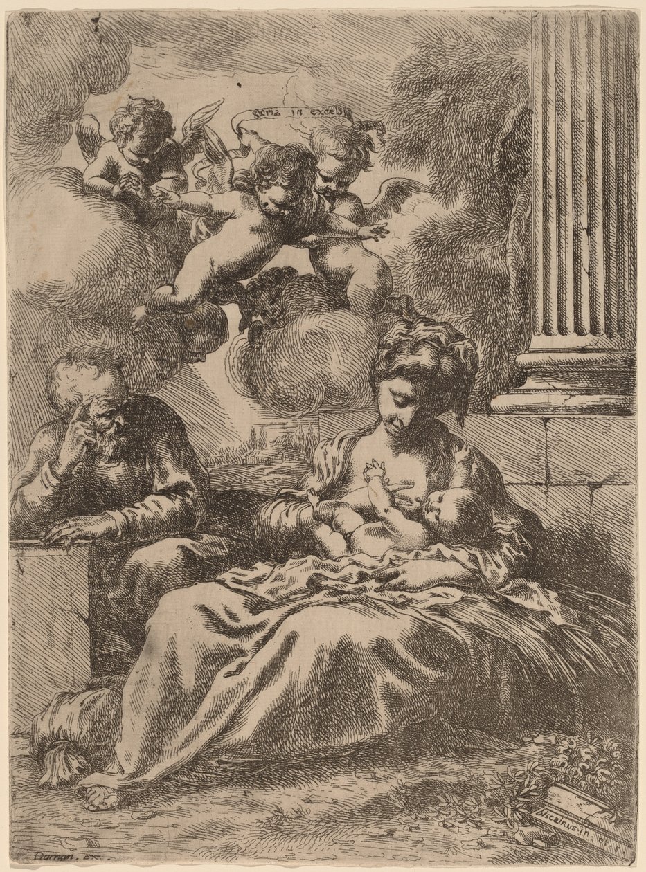 Pyhä perhe pylvään luona, n. 1655. tekijältä Bartolomeo Biscaino